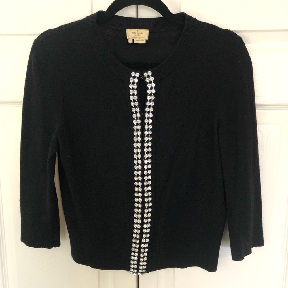 Black Kate Spade Steal The Spotlight Silver Rhinestone Cardigan Sweater Size S